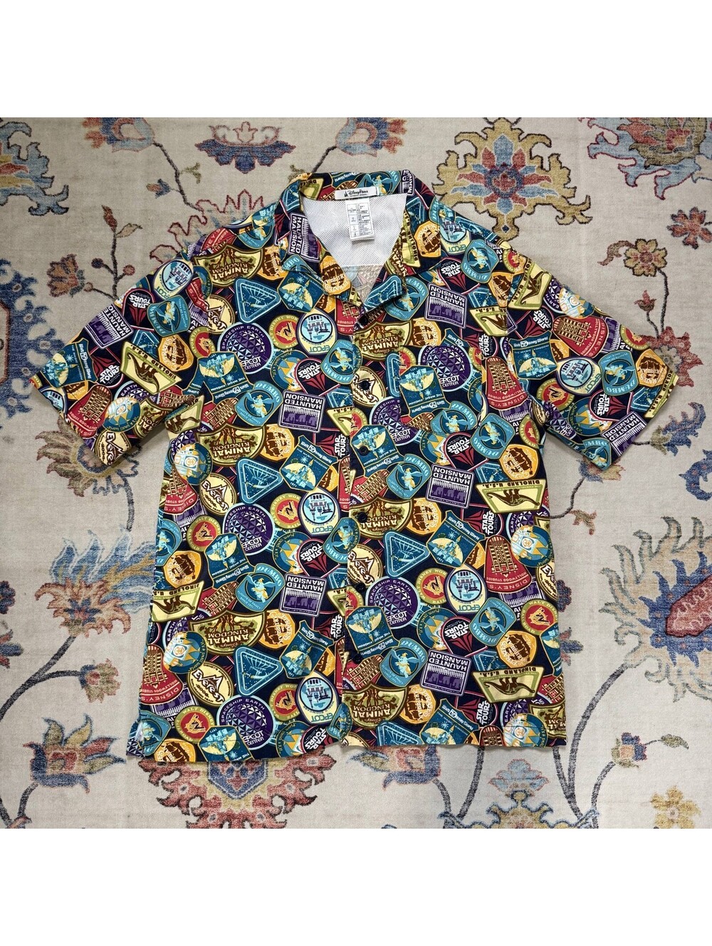 Disney Parks Button Up Shirt Mens M Walt Disney World Attractions Print